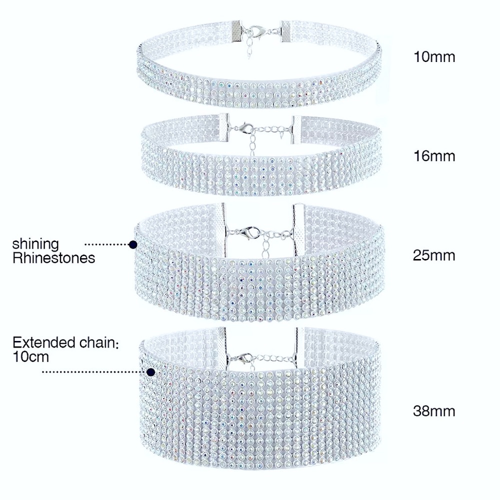 Elegant Crystal Rhinestone Evening Chokers • 4 Size Options!